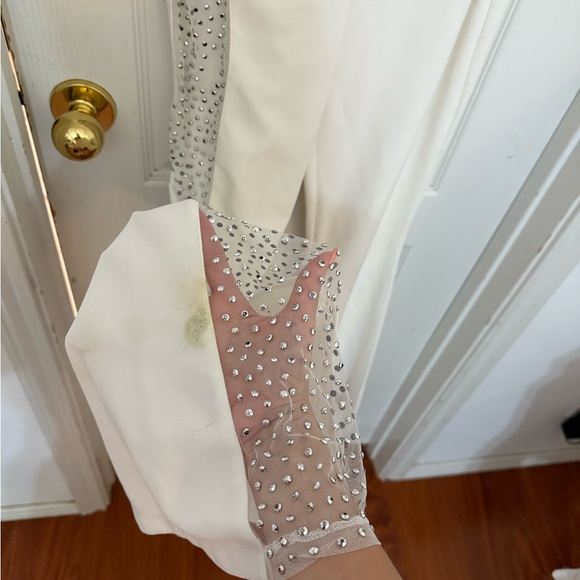 Chic White Rhinestone Flare Jumpsuit - Picture 5 of 5